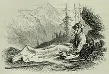 Dessin d'un homme couché sous un drap dans la montagne.