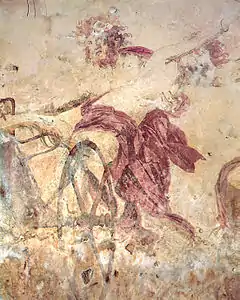 Le rapt de Perséphone par Hadès. Peinture murale, 350-200. Tombe macédonienne de Vergina.