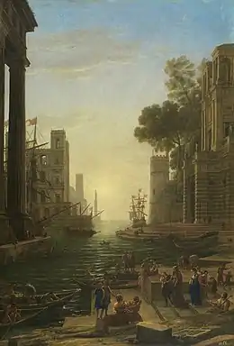 Paysage à l'embarquement de Sainte Paula à Ostie, Claude Gellée, 1639-40, H. 210 cm. Prado.