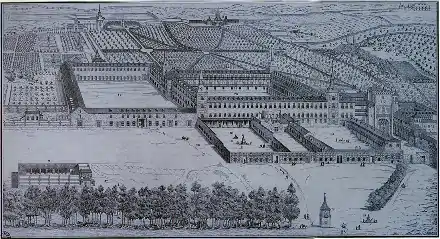 Le Palais du Buen Retiro en 1636–1637; dessin du XVIIe siècle.