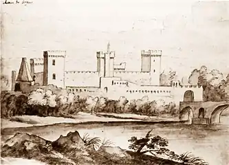 Palais des papes de Sorgues, côté ouest, dessin de Laincel.