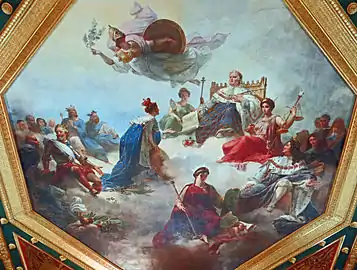 La France au milieu des rois législateurs et des jurisconsultes français reçoit de Louis XVIII la Charte constitutionnelle (1827), salle des Séances.