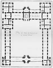 Plan du premier étage au milieu du XVIIIe siècle, tiré de l'Architecture françoise de Jacques-François Blondel.