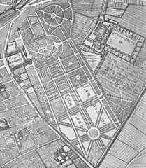 Vue du palais et de son jardin sur le plan de Gomboust, 1652