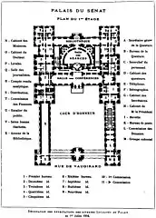 Plan du premier étage du palais devenu siège du Sénat, en 1904