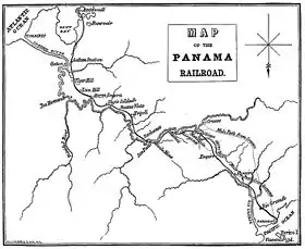 Carte du chemin de fer du Panama de 1861, tirée de l’Histoire illustrée du chemin de fer du Panama.