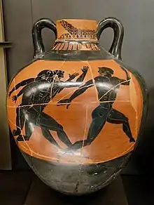 Vase noir et rouge, avec des hommes nus courant