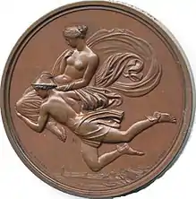 Hermès portant Pandore depuis le mont Olympe, médaille sur un dessin de Flaxman.