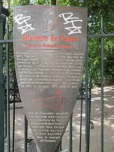 Panneau Histoire de Paris « Parc des Buttes-Chaumont ».