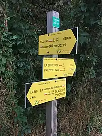 Le panneau directionnel au pont de Crozant en 2017.