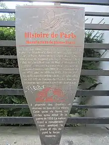 Panneau Histoire de Paris « Manufacture de pianos Érard »