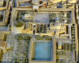 Maquette d'Italo Gismondi : Panthéon, basilique de Neptune et thermes d'Agrippa, Saepta Julia, Iséum et Sérapéum.