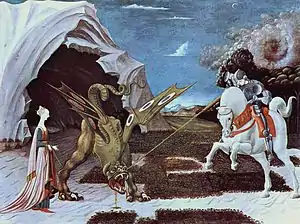 Saint Georges pourfendant le dragon, tableau de Paolo Uccello, v.1456