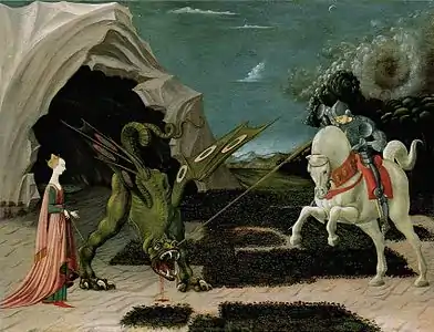 Saint Georges et le dragon, par Paolo Uccello, vers 1470, National Gallery, Londres.