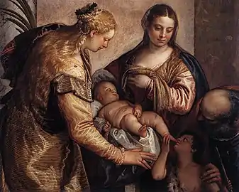 La Sainte Famille et sainte Barbev. 1564, Véronèse.