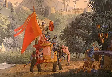 L'Hindoustan (1807, détail), papier peint, Lorient, musée de la Compagnie des Indes.