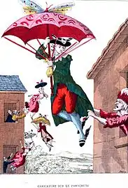 Caricature d'époque illustrant la crainte que les jeunes gens ne s'enthousiasment pour le saut en parachute.