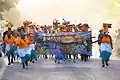 Défilé du groupe Ijakata lors de la parade carnavalesque du dimanche dans la rue Lalouette de Cayenne.