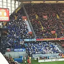 Parcage visiteurs strasbourgeois au stade Bollaert lors de la rencontre RCL-RCSA le 8 mai 2017.