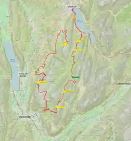 Carte en couleur avec tracé d'une étape cycliste du tour de France