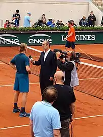 Cédric Pioline et Denis Shapovalov à Roland-Garros en 2018.