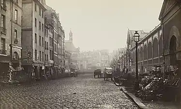 Perspective de la rue de la Tonnellerie en direction de la Pointe Saint-Eustache en 1865