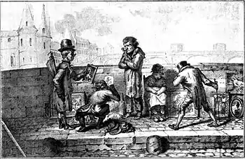 Brocanteurs sur un pont de Paris (1821), d'après Adrien Victor Auger.