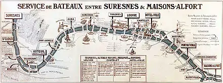 Gravure d'un plan de service de bateaux sur la Seine.