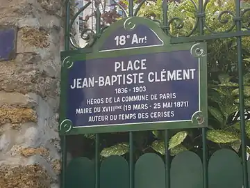 Plaque de rue de la place Jean-Baptiste-Clément à Paris.