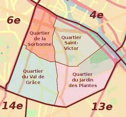 Les quartiers du 5e arrondissement.