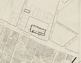 Reconstitution du plan de l'église à la fin du Moyen Âge (Berty)