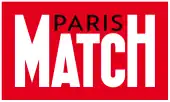 Logo du magazine, avec l'inscription Paris en noir sur la première ligne, et Match en blanc, en caractère gras, sur la deuxième ligne, le tout sur fond rouge.