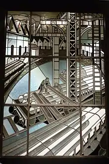 Vitrail Art-Déco « 1920 » (production Jacques Grüber), un exemple de ceux mis en place par des industriels .