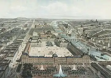 Le palais des Tuileries et le Louvre sous le Second Empire, encore mis en scène par le jardin.