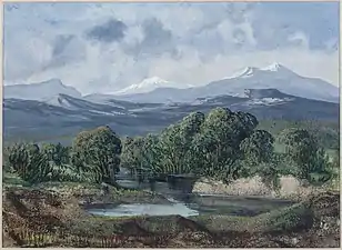 L'Etna, aquarelle réalisée selon la technique de la dendrite (Paris, musée de la vie romantique).