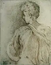 Parmigianino, Jeune garçon vue de dos, tête de profil, années 1520.