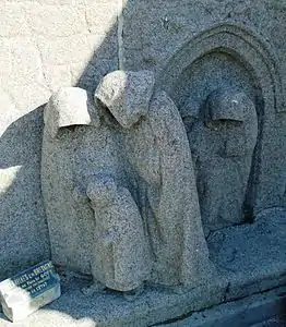 Funérailles bretonnes, détail de la tombe des trois frères Le Goff, Saint-Brieuc, cimetière Saint-Michel. Réduction en granit par Élie Jules Le Goff.