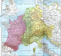 Division de l'empire carolingien, traité de Verdun en 843.