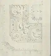 Le quart du parterre de la Grotte. Nationalmuseum de Stockholm. Parterre en l'état entre 1680 et 1708.