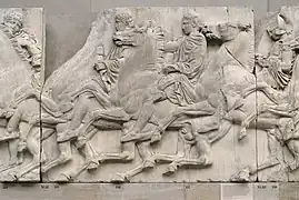 Frise représentant plusieurs cavaliers sur leur monture au galop