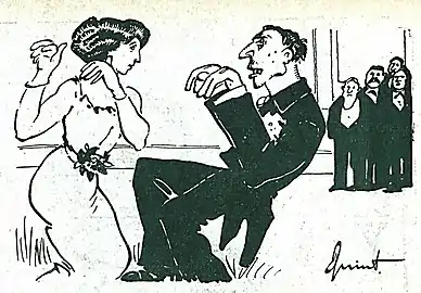 Caricature d'un couple mondain dansant.