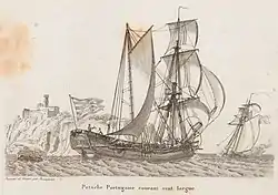 Une patache portugaise en mer au début du XIXe siècle.
