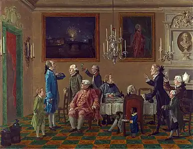 Gentlemen britanniques à la maison de Sir Horace Mann à Florence (vers 1765), dont John Tylney, 2e comte Tylney ; Actuellement au Yale Center for British Art, Collection Paul Mellon