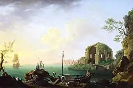 Scène de port italien, coucher de soleil (1770)