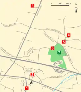 Localisation et numération des monuments historiques sur une carte routière.