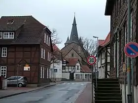The Dammstraße with the ev. Church