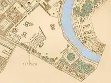 Horologium et Ara pacis localisés sur un plan de Paul Bigot