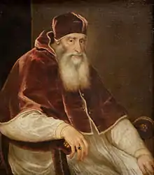 tableau Renaissance : un homme à la barbe blanche assis sur un fauteuil