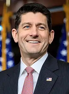 Paul Ryan, candidat du Parti républicain à la vice-présidence en 2012, représentant du Wisconsin depuis 1999 et président de la Chambre des représentants des États-Unis depuis 2015.