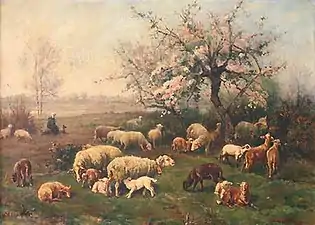 Le Printemps, bergère et ses moutons.